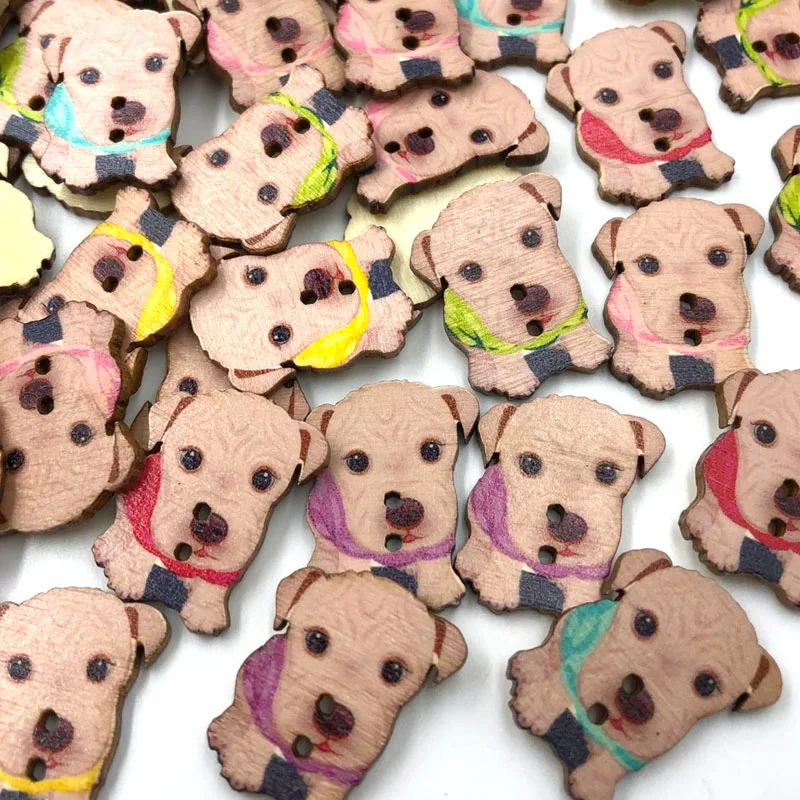 Dog Natural Wooden Buttons For Needlework Scrapbooking 2 Holes Buttons