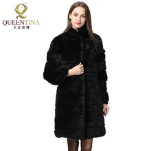 Manteau en fourrure de lapin véritable pour femme, veste longue épaisse, douce et chaude, vêtement d'extérieur, nouvelle collection hiver 2021