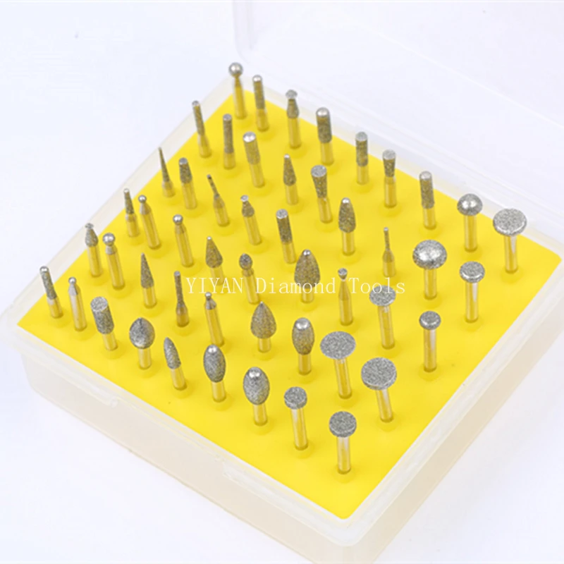 

50pcs set diamond burrs rotary grinding bits set for dremel tool with 3mm shank dia new arrival free shipping