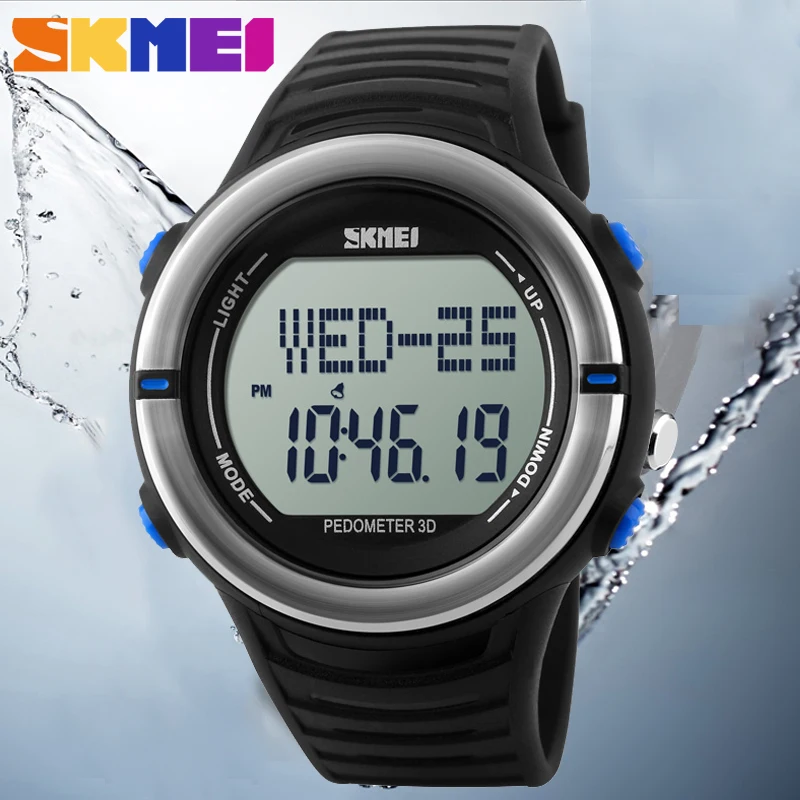 

2018 Heart Rate Monitor Pedometer Digital Sport Watch SKMEI Men LED Alarm Chrono Military 50M Waterproof Silicone Strap Watch