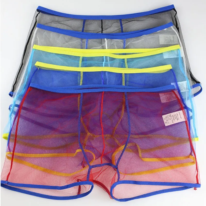 

Hot Sale Sexy Men Child Mesh Boxers Transparent Boxer Shorts See Through Underwear 2018