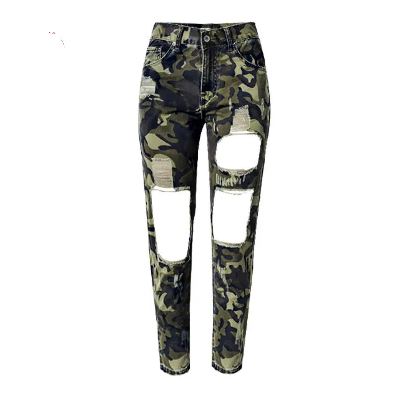 

Special Offer High Waist Loose Camouflage Holes Spring Cotton Jeans Straight Qualit Material Xl Women Trousers