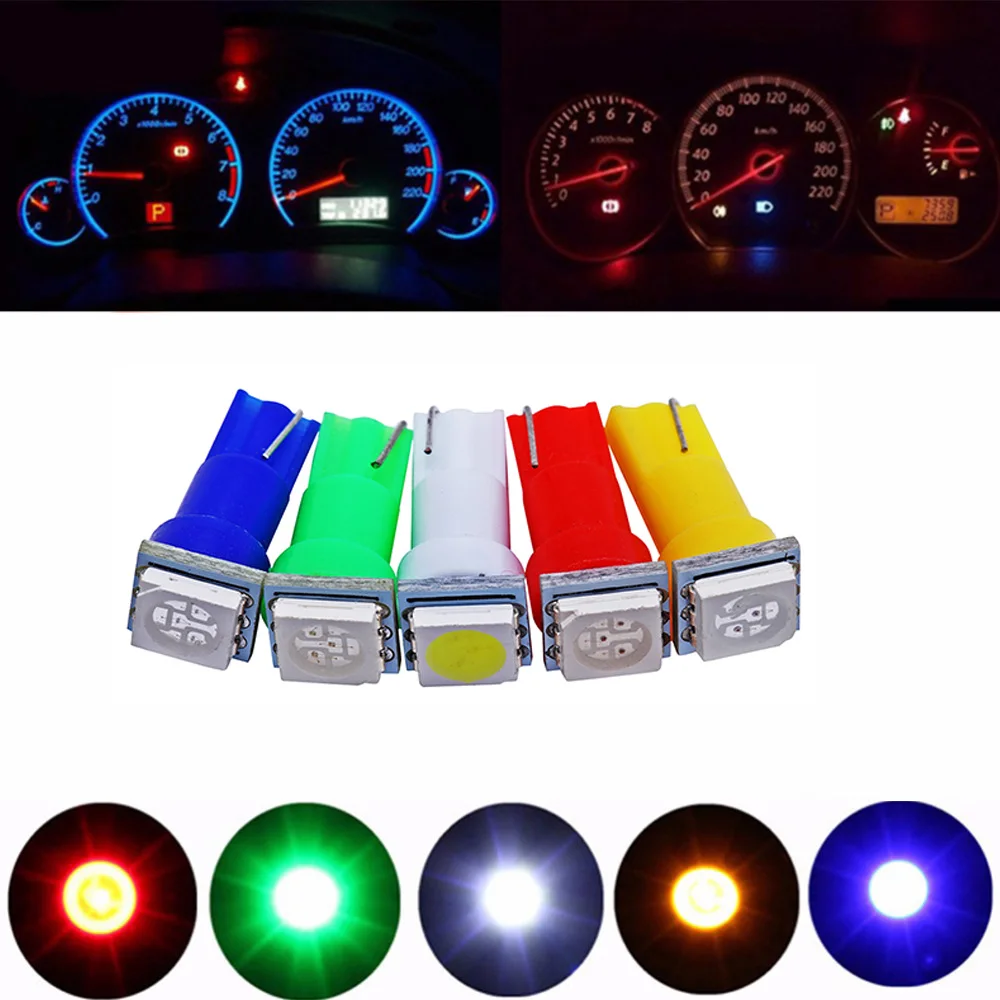 

DIC 10X T5 5050 1SMD Wedge LED White Green Yellow Pink Red Blue Car Auto Light for Dashboards Gauge Bulbs 24V