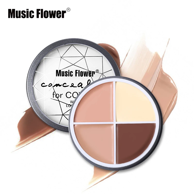 

Music Flower 4 Color Face Concealer Cream Make Up Palette Waterproof Base Concealer Corrector Contouring Bronzer Cosmetics Kit