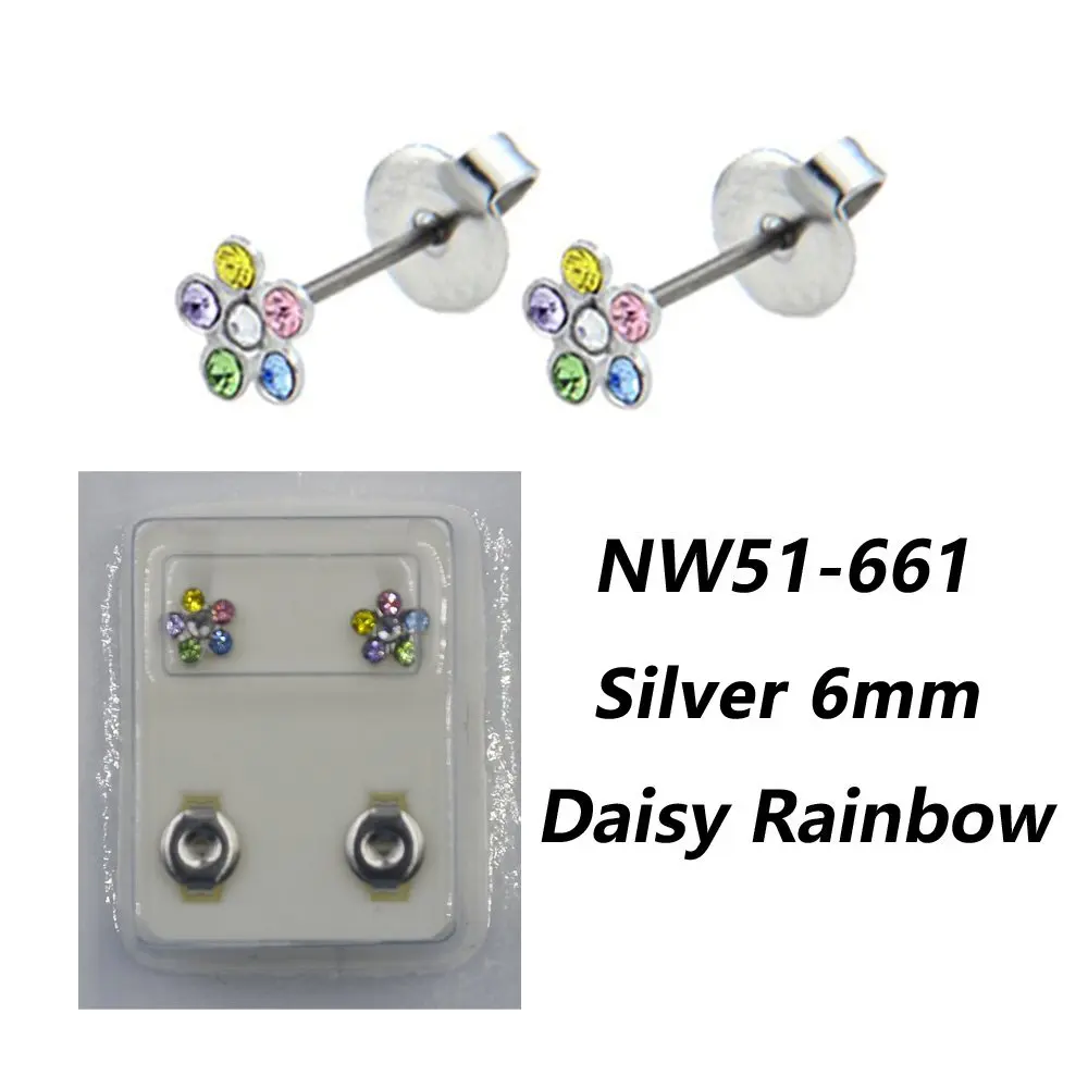 SS 6mm Daisy Rainbow Хирургические серьги-гвоздики из нержавеющей стали для женщин и мужчин, пирсинг, CZ Кристалл, серьги-гвоздики, ювелирные изделия, Бабочка, Маргаритка, цветок, звезда, сердце - Окраска металла: SS 6mm Daisy Rainbow