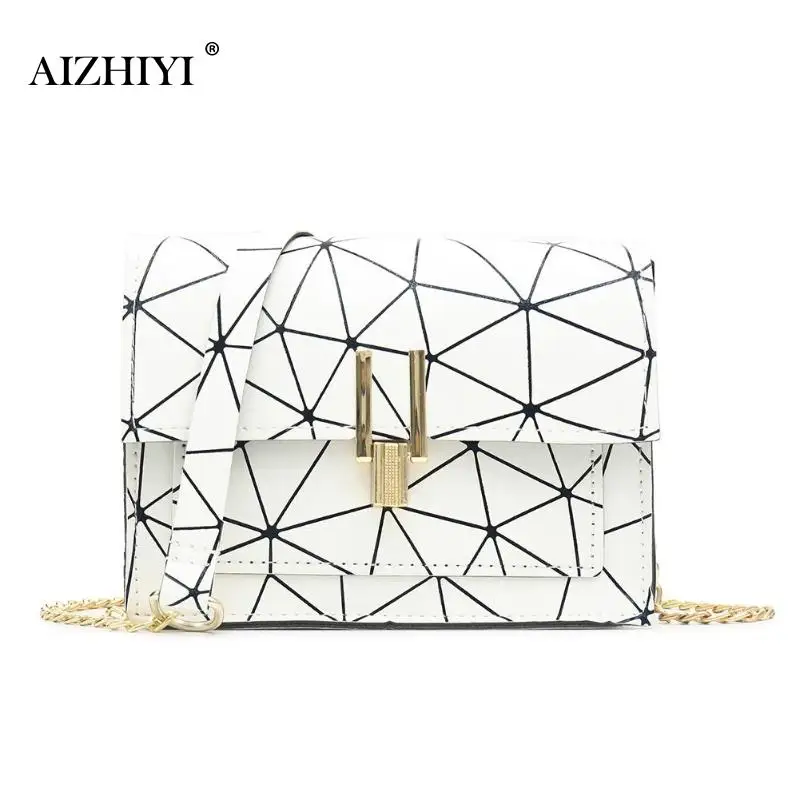 

Korean Women Small Flap Casual Shoulder Crossbody Bags Teenage Girls PU Leather Geometric Printed Messenger Fashion Chain Satche