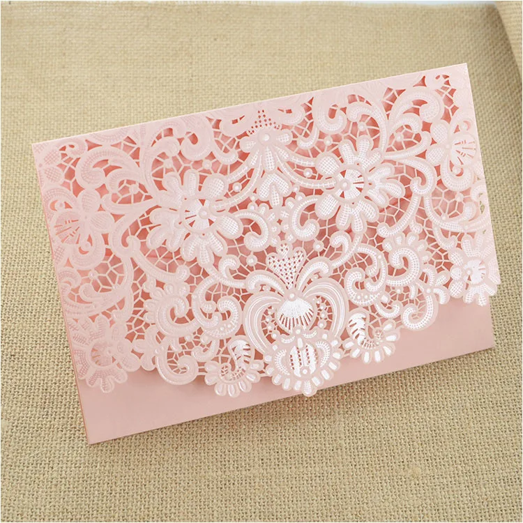 Pink Lace Wedding Invitations Hollow ...