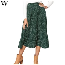 Womail, длинные юбки для женщин, модная женская Повседневная плиссированная юбка в горошек с рюшами, плиссированные юбки с принтом J25