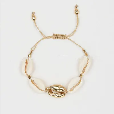 AOMU модные горячие Каури оболочки ювелирные браслеты для женщин металлическая оболочка золотого цвета плетеный браслет ручной работы Регулируемый