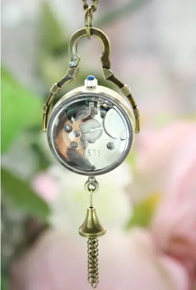 Античная Стиль хрустальный шар карманные часы Цепочки и ожерелья стимпанк ювелирные подвески цепь циферблат 2.7 см дешево оптом pb398