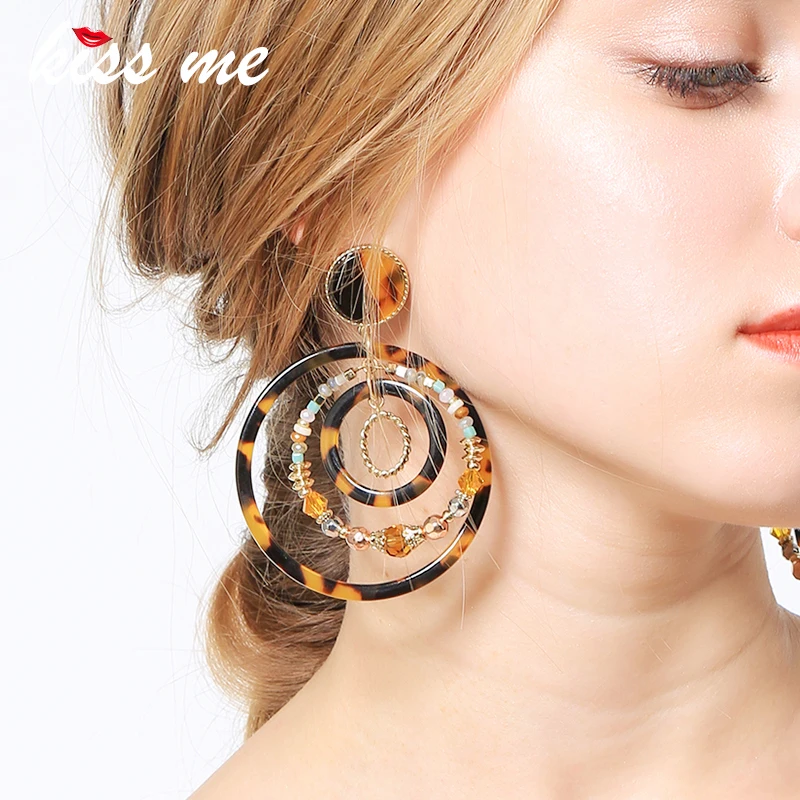 

KISS ME Statement Earrings Bohemain New Resin Acetate Circle Big Earrings for Women Ethnic Jewelry Accessories