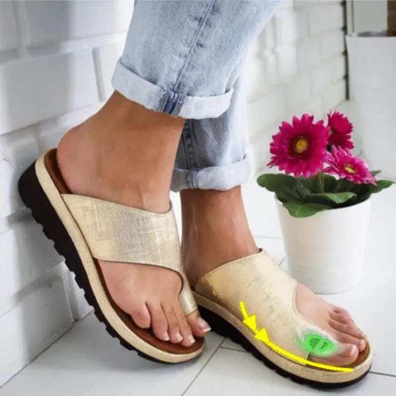 

Women Comfy Platform Sandal Bunion Corrector Shoes Feet Correct Flat Sole Beach Orthopedic Slippers Damenschuhe Foot Care