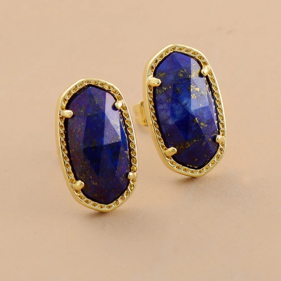 Женские серьги из Лабрадорита золотого цвета, серьги-гвоздики высокого качества, элегантное Подарочное кольцо - Окраска металла: Lapis Lazuli