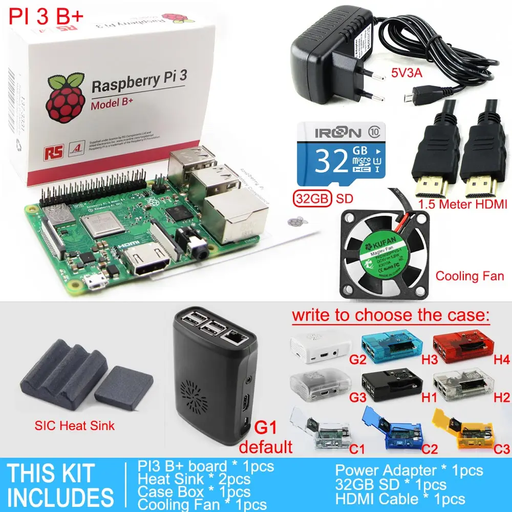 Raspberry Pi 3 Модель B + Plus starter kit PI доска Case Коробка вентилятор охлаждения 16/32 ГБ SD карты