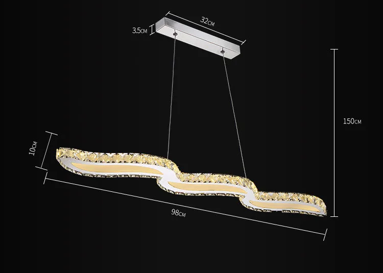 Современный хрустальный подвесной светильник, волнистый светодиодный хрустальный подвесной светильник, длинный подвесной светильник для столовой, кухни