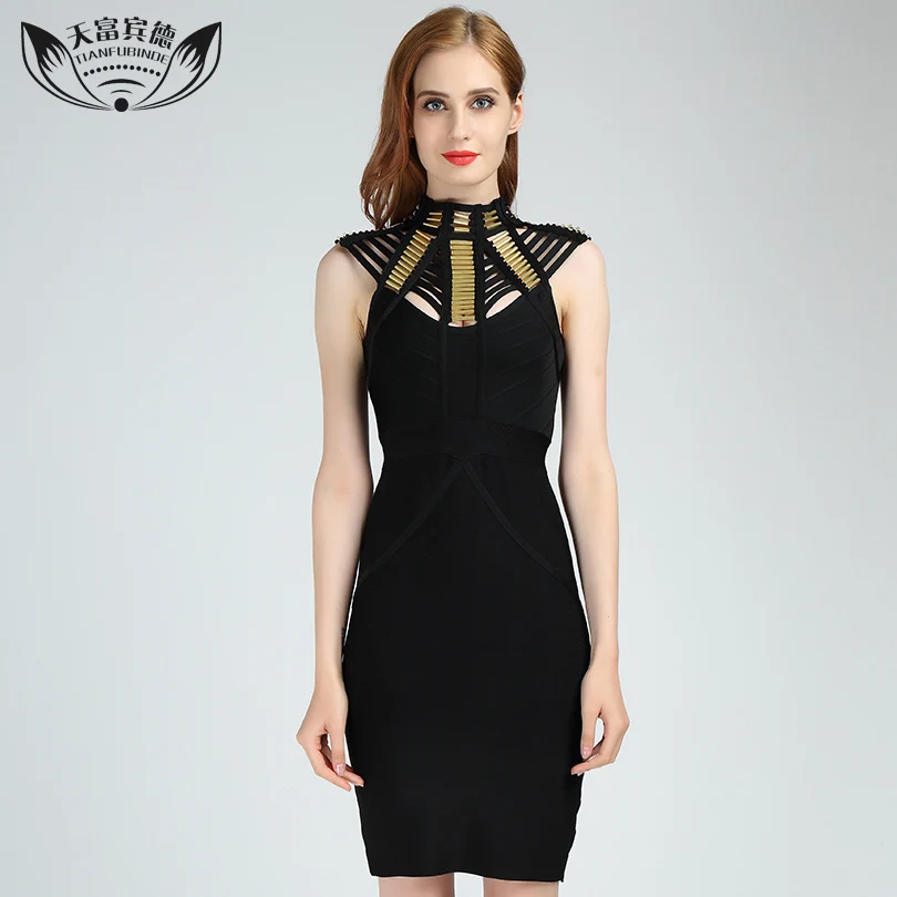 2017 Summer Women Turtleneck Bandage Dresses Knee Length High