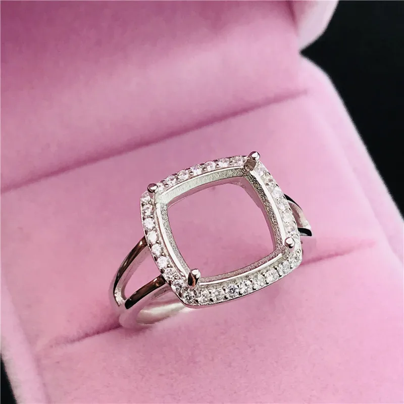 

square shape A circle of drill rings basis S925 silver ring base shank prong setting stone inlaid jewelry fashion DIY women nice