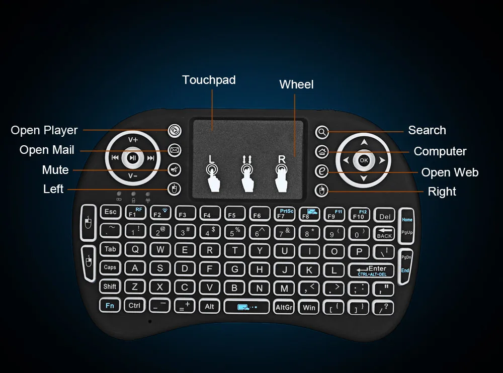 2,4 ГГц Беспроводная I8 сенсорная мини-клавиатура с подсветкой Fly Air mouse для Android tv Box компьютера PS3 с английским испанским русским