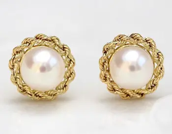 

2016 new natural south sea white pearl earrings yellow gold