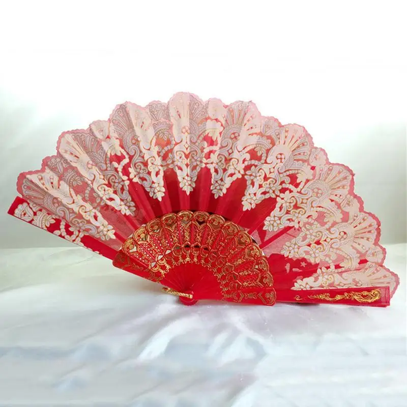 Spanish Style Hand Fan Dance Party Wedding Home Decoration Silk Flower Fan Lady Folding Hand Fans