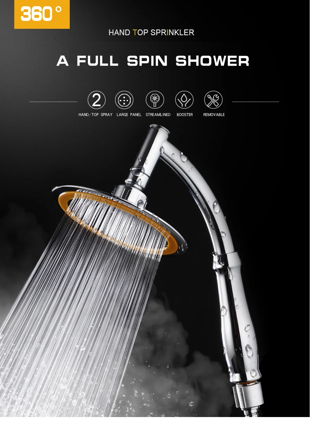 Bathroom Rainfall Ionic Nano Shower Head Round Chrome Ultra-Thin