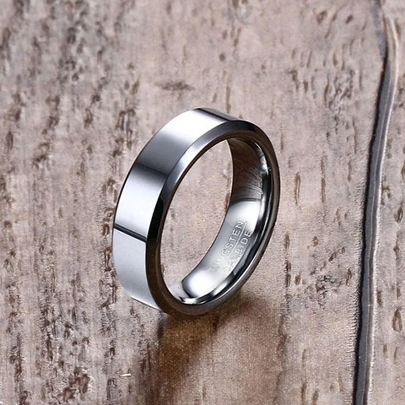 

Contemporary Men's Basic 6mm Tungsten Carbide Wedding Band Ring in Black Silver Beveled Gents Male Jewelry 6mm Anel Aneis