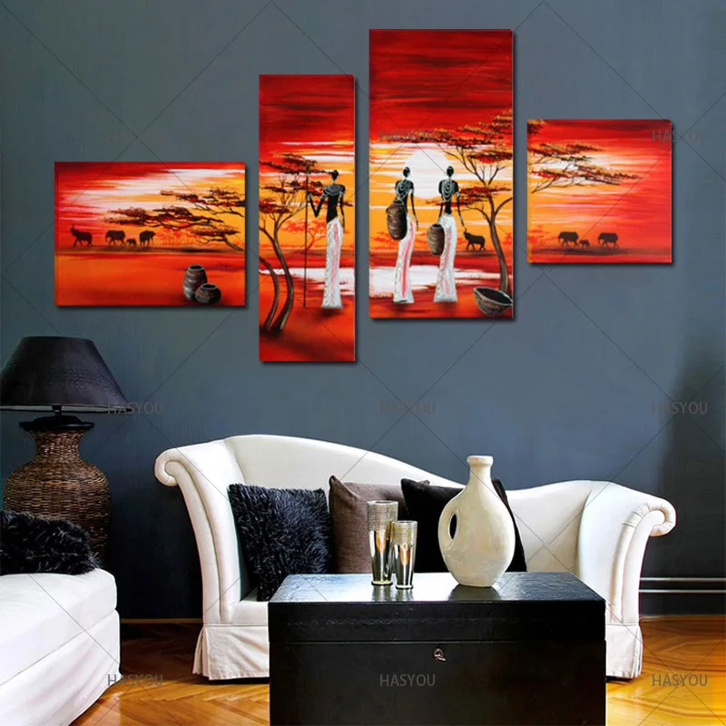 Unframed-4-Panels-Large-African-Landscape-Picture-Wall-Art-Handmade-Modern-Landscape-Oil-Painting-On-Canvas (3)