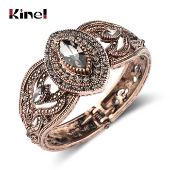

Kienl Fashion Crystal Flower Women Bangle Antique Gold Color Charm Vintage Cuff Bracelets Turkish Accessories 2018 New