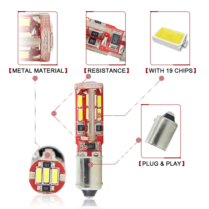 SAARMAT Plug & Play 2x Led лампа BAX9S H6W 6000K белый 19SMD чип Canbus без ошибок светодиодные
