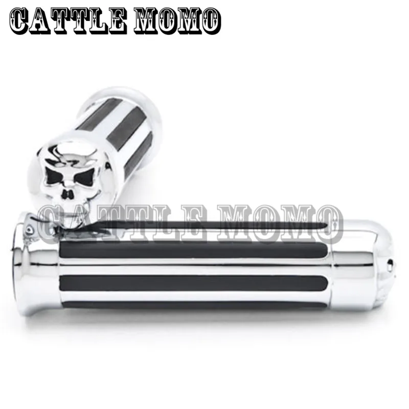 1" 25mm Chrome/Black Skull Head Handlebars Hand Grips for Harley FLSTN