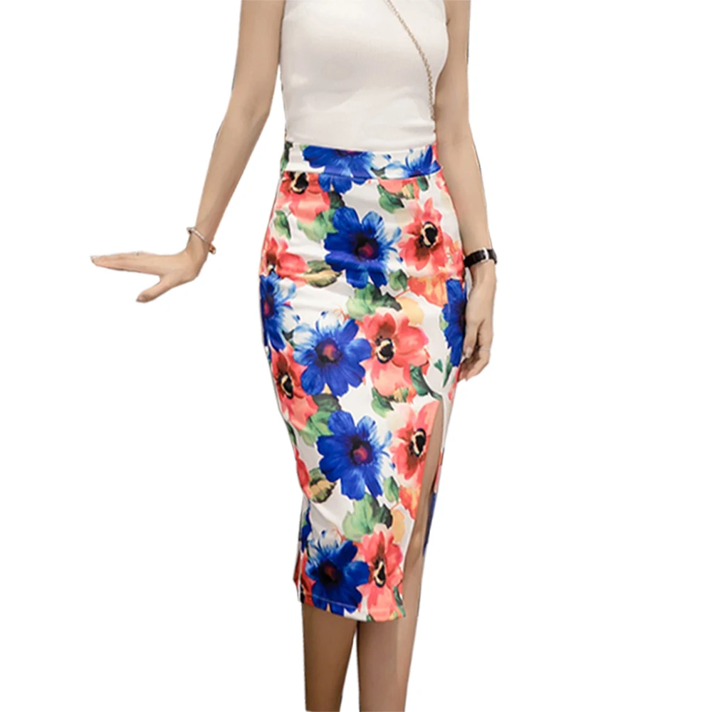 Женские юбки-карандаш больших размеров, S-5XL, с цветным цветочным принтом, в богемном стиле, облегающая юбка с разрезом, Прямая поставка