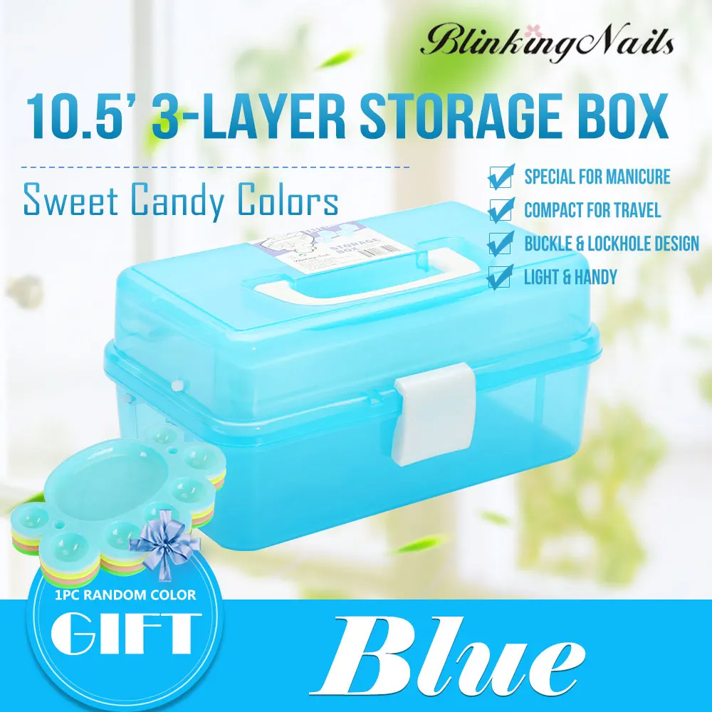 BlinkingNails коробка для хранения инструментов для ногтей оборудование для дизайна ногтей пластиковая коробка для инструментов с контейнером чехол для маникюра инструменты для ногтей - Цвет: Синий