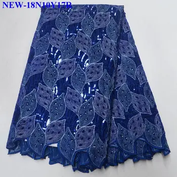 

High Quality Swiss Voile Lace Fabric Royal blue embroidered sequins 100% Swiss cotton Lace Fashion Velvet lace fabric TR003
