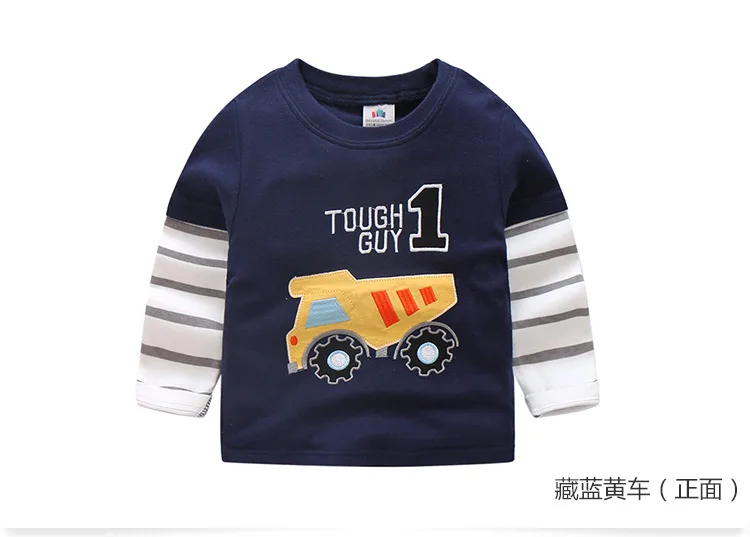 2018 Spring Autumn For 2-9 10 Years Children Cotton Striped Patchwork Cartoon Car Bus Truck Baby Kids Boys Long Sleeve T Shirts (50)