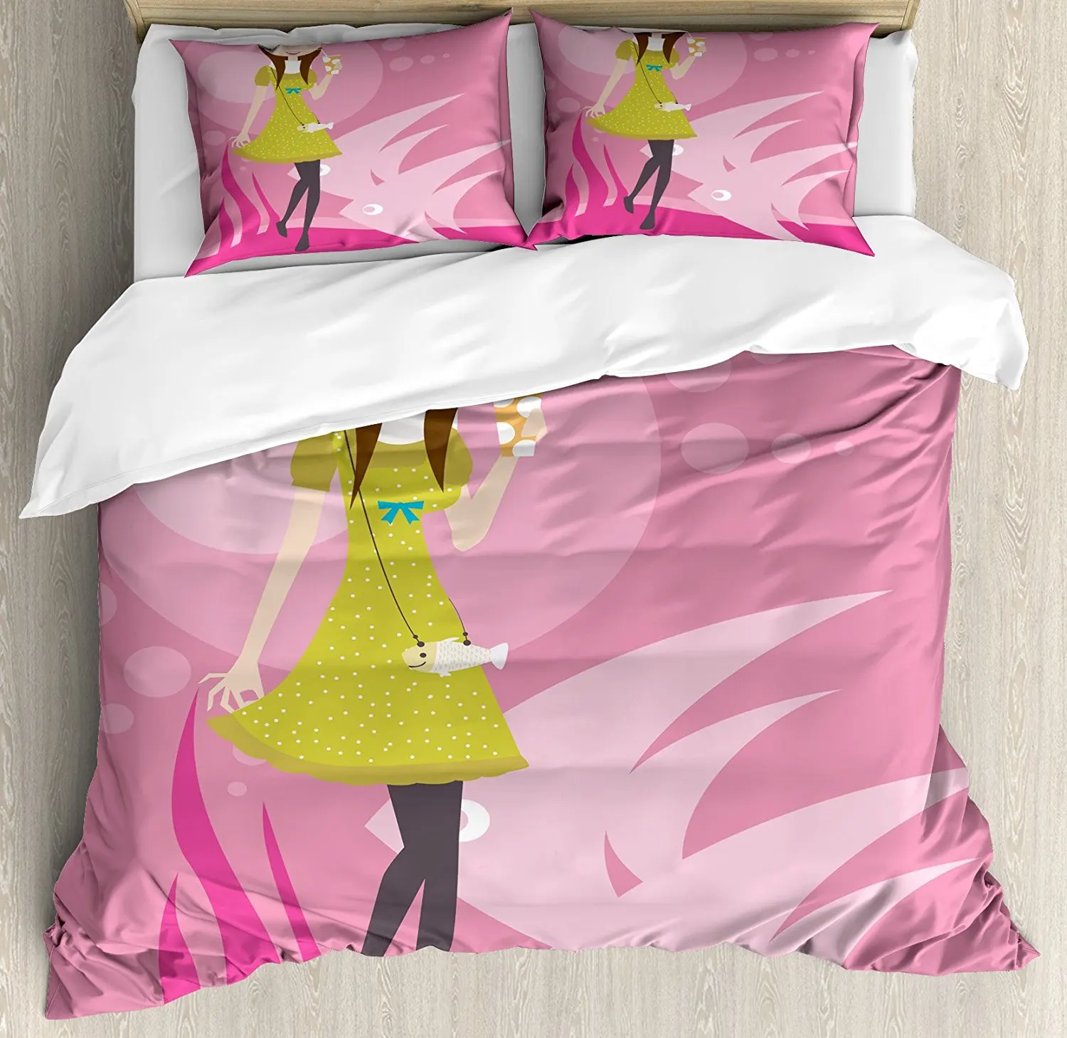 Zodiac Pisces Duvet Cover Set Teenage Girl With A Dress Holding A