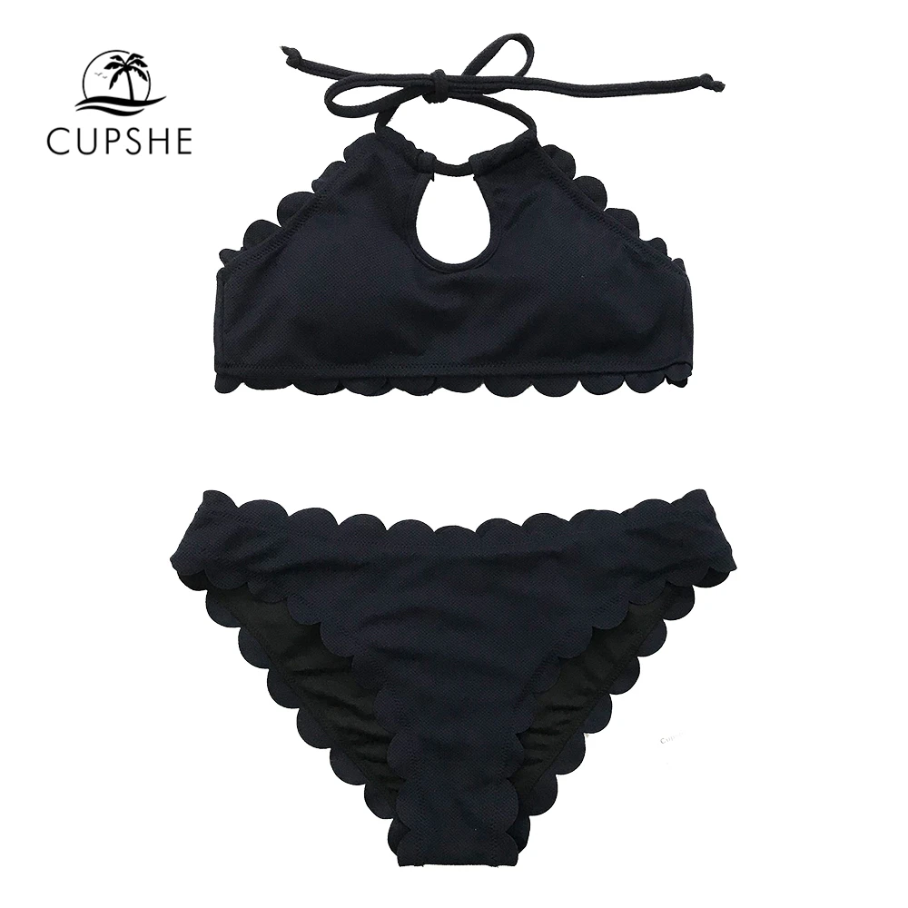 Kaufen CUPSHE Dark Blue Halter Bikini Set Frauen Ausschnitt Backless Crop Top Zwei Stücke Bademode 2019 Mädchen Strand Badeanzüge Badeanzüge