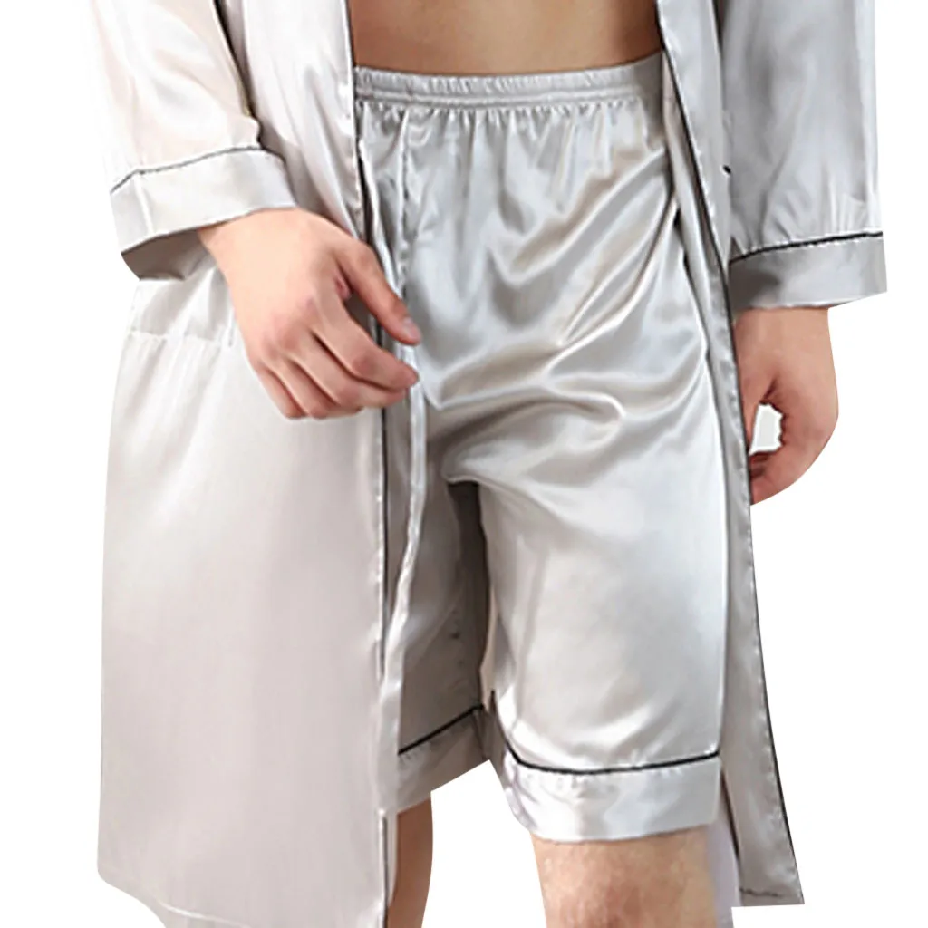 

WOMAIL 2019 Men's Shorts Satin Pajama Homewear Loungewear imitated silk fabricUltra smooth touch feeling Gray Sleepwear W30430