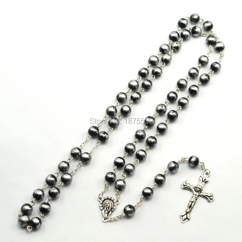Special mottled acrylic bead rosary, religious rosary necklace with