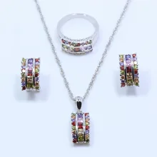 Благородные 925 пробы серебряные женские Ювелирные наборы с радужным цирконием Размер кольца 6#7#8#9#10# подарочная коробка T138