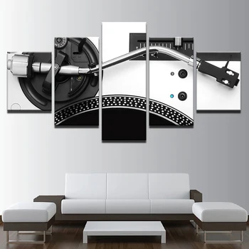 

Contemporary Wall Art Paintings for Bedroom DJ Mixer Pictures Turntable Playing 5 Panel Canvas Pictures Party Decorations