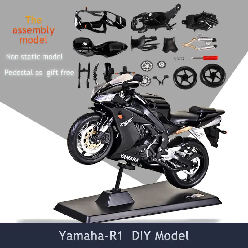 

1/12 Diy Assembly Motorcycle Model Building Kits Toy Yamaha R1 with Pedestal Puzzle For boys Gift Or Collection