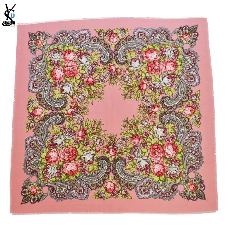 

90*90cm Hot Sale Winter Autumn Women Scarf Russian Rose Flower Square Bandana Wrap Ladies Headkerchief Shawl Wedding Party YR101