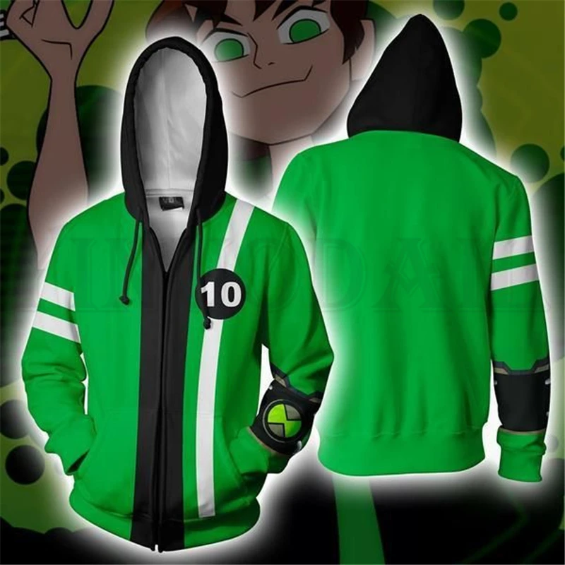 

Anime Ben 10 Sweatshirts Men and Women Zipper Hoodies Avatar 3d Print Hooded Jacket for Boys Heatblast Harajuku Streetwear