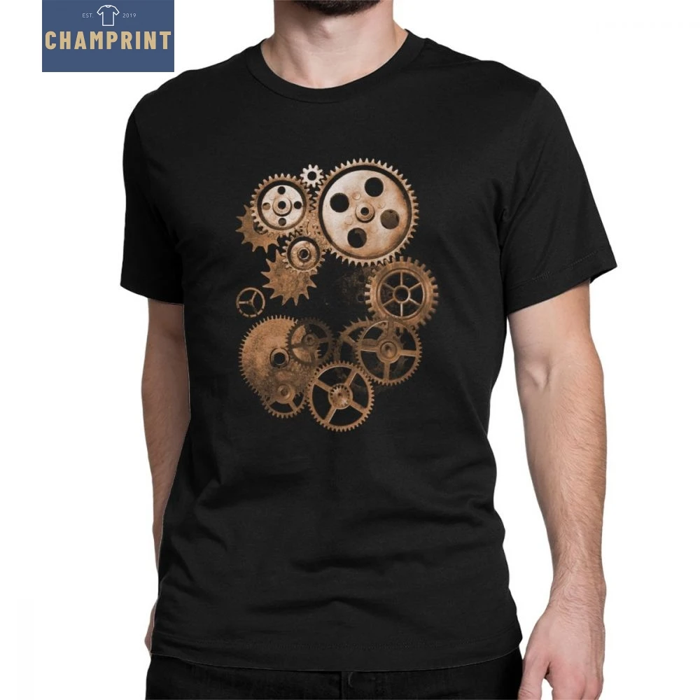 

Steampunk Gears T-Shirts Retro Mechanical Gearwheel Man's Short Sleeves Novelty Tees Round Neck Cotton Tops Large Size T Shirt