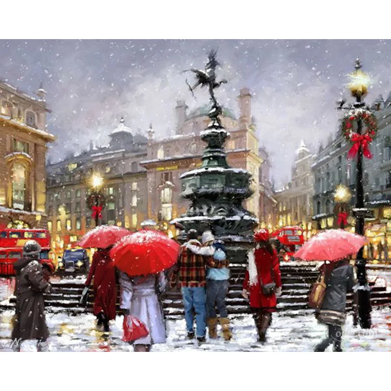

The square behind the snow Hand Made Paint High Quality Canvas Beautiful Painting By Numbers Surprise Gift Great Accomplishment
