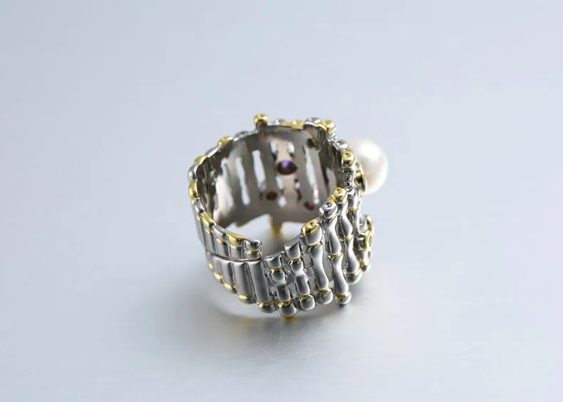 Настоящее серебро 925 проба цирконовая жемчужина кольца золото Регулируемый натуральный пресноводный барочный жемчуг волнистые кольца для подарки женщине на день рождения