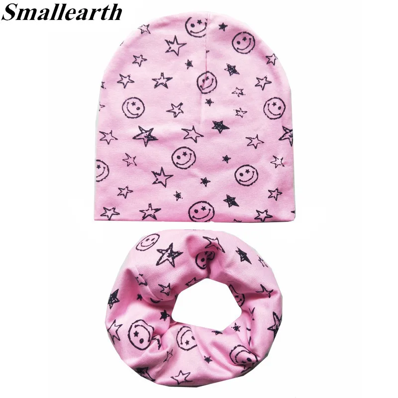

2Pcs/Set 100% Cotton Baby Hat Scarf Spring Star Print Children Caps Scarves Boys Girls Lovely Collar Set Autumn Children Hat Set
