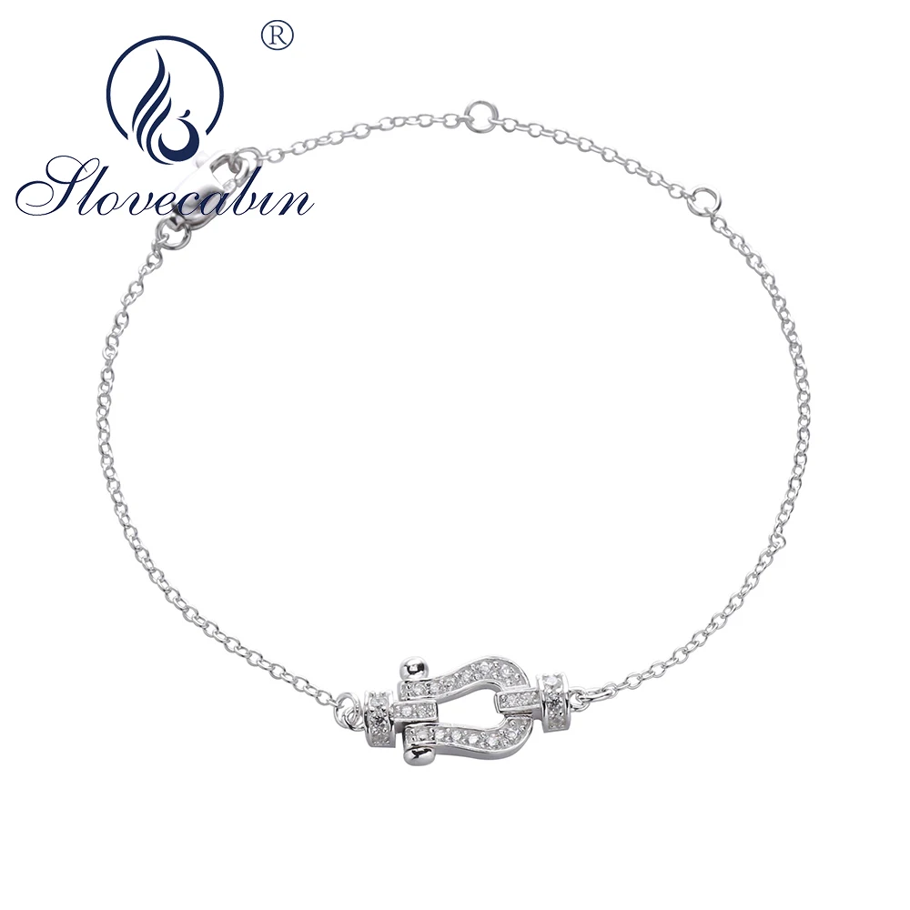 

Slovecabin Real 100% 925 Sterling Silver Buckle Bracelet With CZ For Women Sterling-Silver-Jewelry Vintage Chain Bracelet