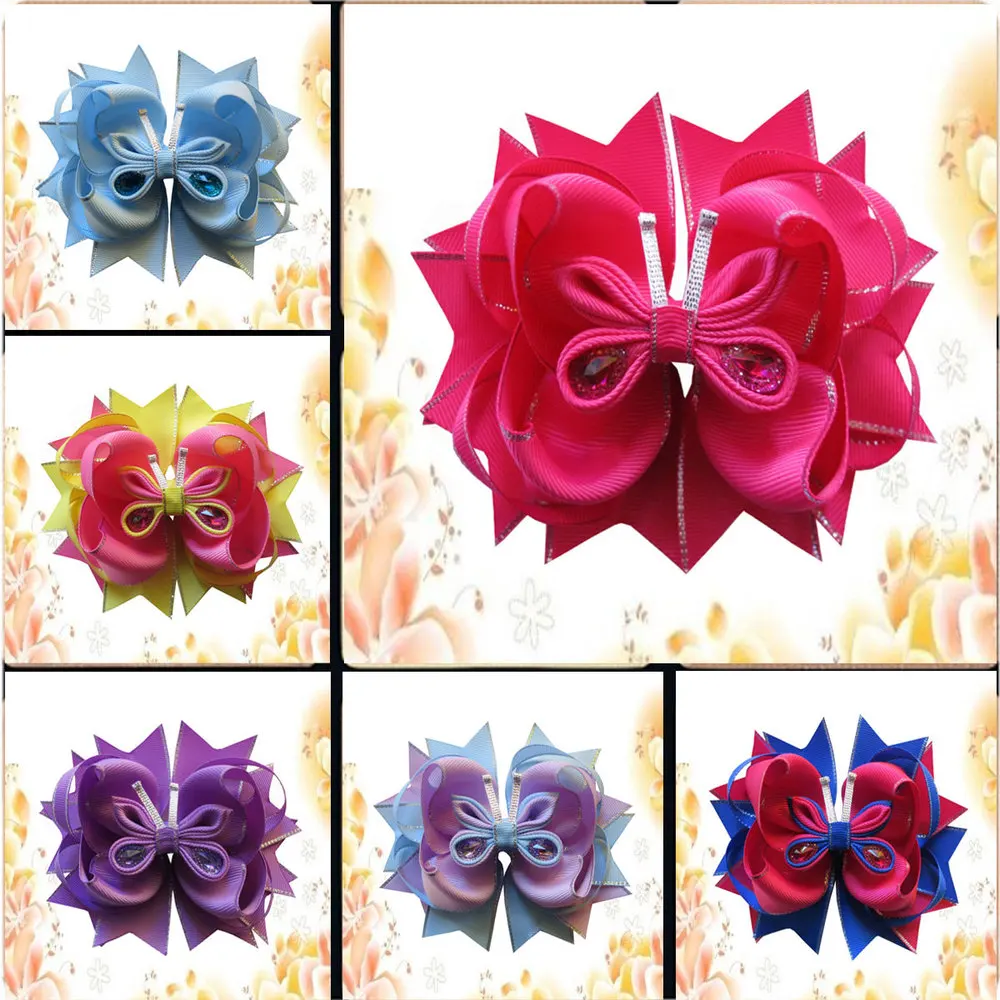 

Crystal with leaves of phnom penh with silver sideband of large size 10pcs 5.5 Inch Loopy Stacked Hairbows Flower Hairclips girl