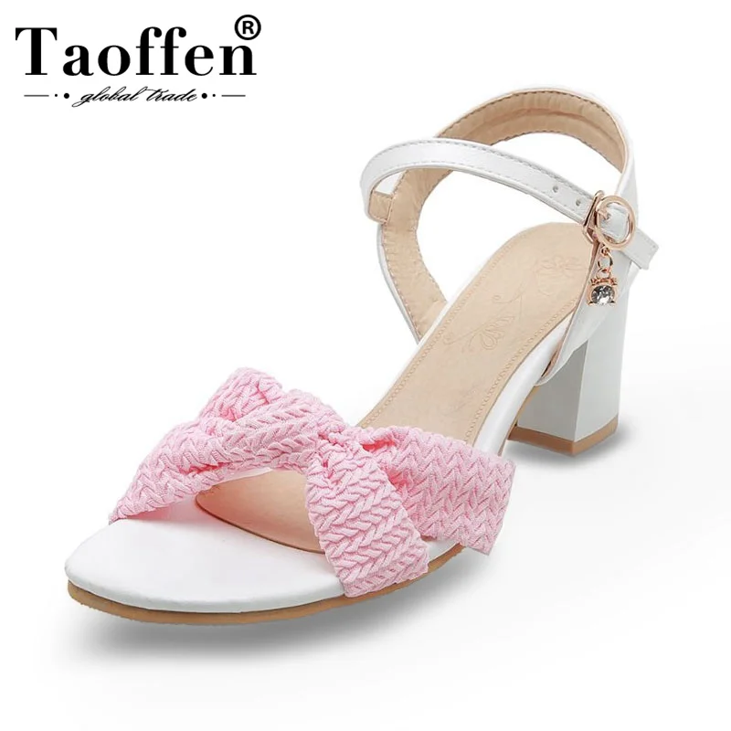 

TAOFFEN Sweet Women Sandals Buckle Mixed Color Thick Heels Shoes Women Daily Outdoor Office Ladies Footwear Plus Size 32-46